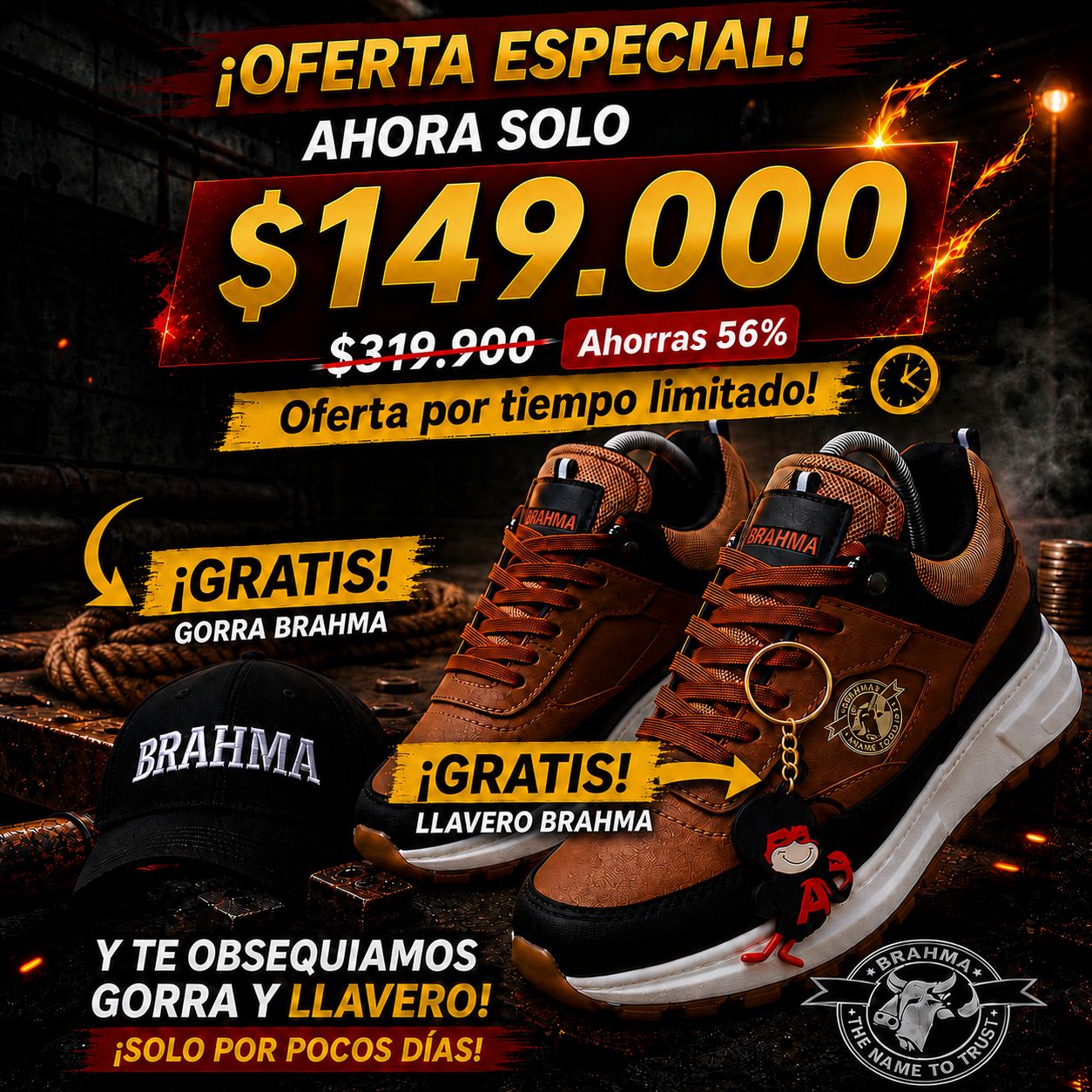 🔥 ÚLTIMAS UNIDADES: Tenis BRAHMA + Gorra y Llavero GRATIS