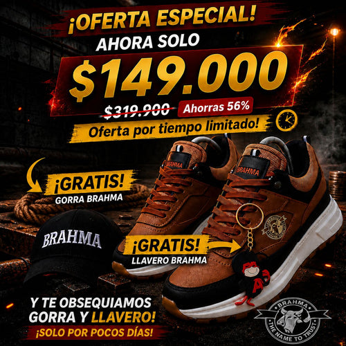🔥 ÚLTIMAS UNIDADES: Tenis BRAHMA + Gorra y Llavero GRATIS
